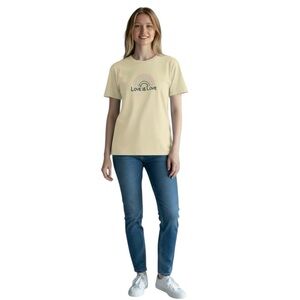 LC Lauren Conrad Pale Yellow Embroidered Love is Love S/S T-Shirt Size Medium